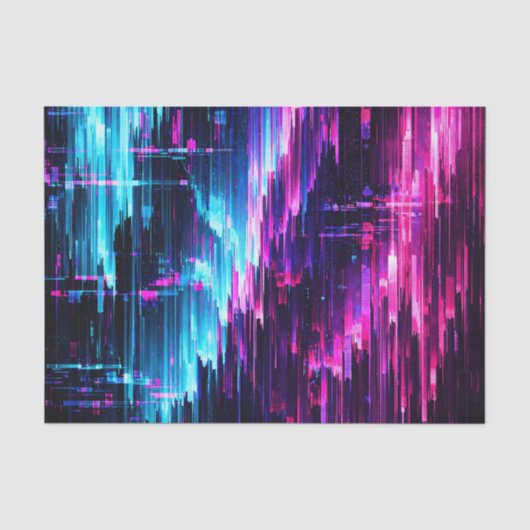 Neon Glitch Datastroom Abstract Tissuepapier (Voorkant)