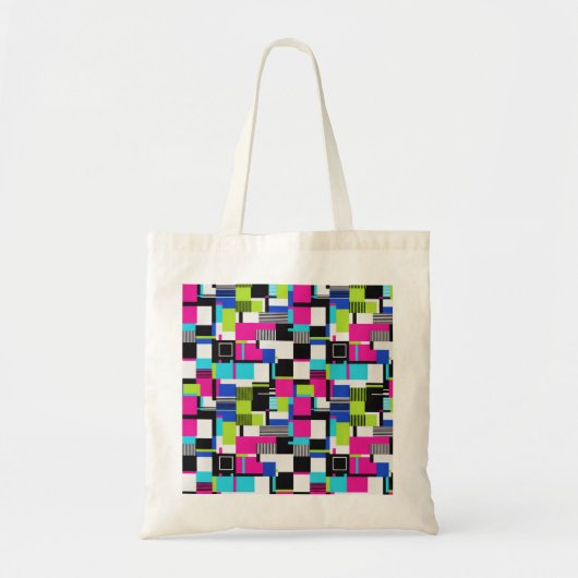 Neon Glitch Geometric Canvas Tote Bag (Voorkant)