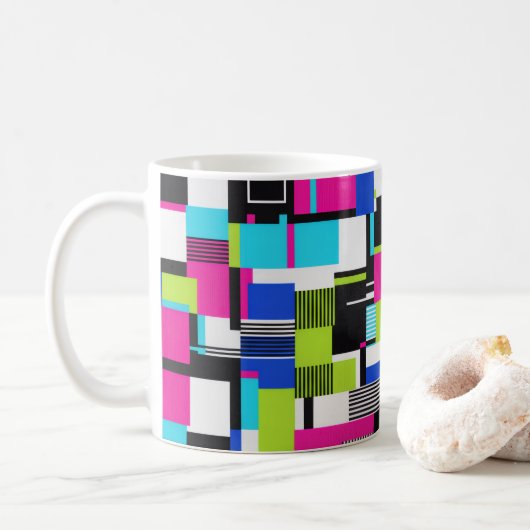 Neon Glitch Geometric Ceramic Coffee Mug (Avec donut)