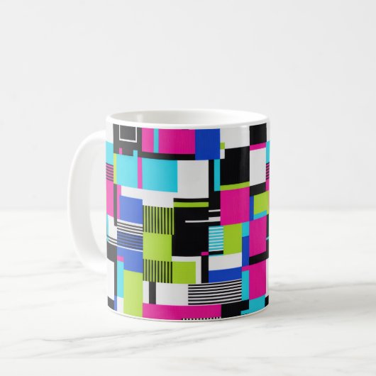 Neon Glitch Geometric Ceramic Coffee Mug (Devant gauche)