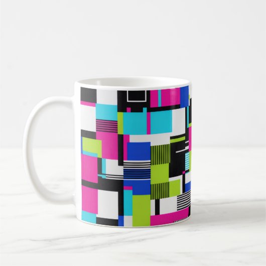 Neon Glitch Geometric Ceramic Coffee Mug (Gauche)