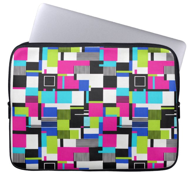 Neon Glitch Geometric Padded Laptop Sleeve (Voorkant)