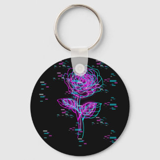 Neon Glitch Roos Ontwerp Sleutelhanger