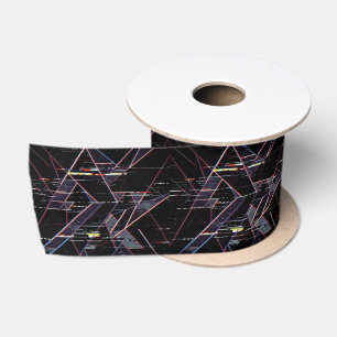 Neon Glitchcore Geometrische Vormen op Zwart Lint