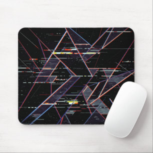 Neon Glitchcore Geometrische Vormen op Zwart Muismat
