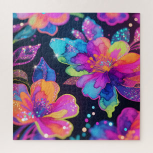 Neon Glitter Bloemmotief Legpuzzel