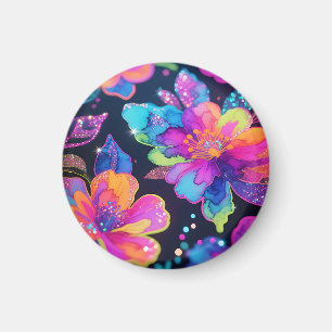 Neon Glitter Bloemmotief Magneet