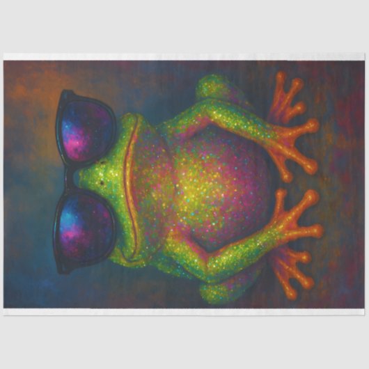 Neon Glitter Kikker in tinten – Decoupage Papier | (Voorkant)