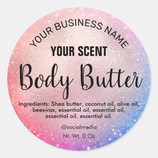 Neon Glitter Roze Gouden Body Butter Labels (Voorkant)