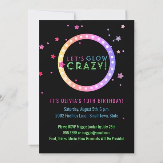 Neon gloed in het donkere verjaardagsfeest | Kinde Kaart (Voorkant)