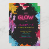 Neon gloed schilderij verjaardag uitnodiging (Voorkant / Achterkant)