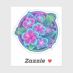 Neon Gloed Tropische Hibiscus Orchidee Bloem Stick Sticker