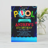Neon gloed zwembad feest uitnodiging (Staand voorkant)