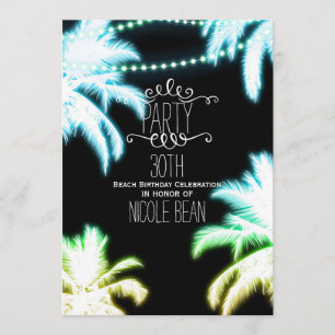 Neon Gloeiende Palmboom Strandfeest Zomer Kaart