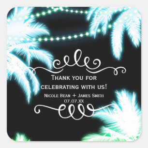 Neon Gloeiende Palmboom Strandfeest Zomer Vierkante Sticker