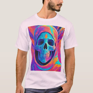 Neon gloeiende schedel kunst t-shirt