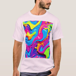 Neon Gloeiende Vloeibare Spat Kunstwerk T-shirt