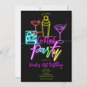Neon Gloeilampen Kleurrijke Cocktails 21e Verjaard Kaart