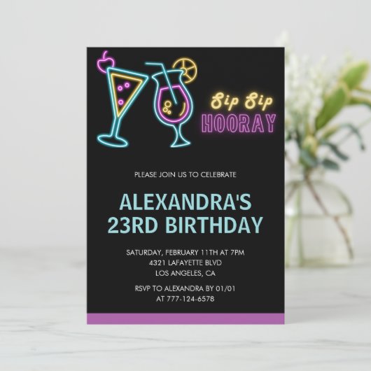 Neon Glow 23rd birthday invitations Cocktail (Debout devant)