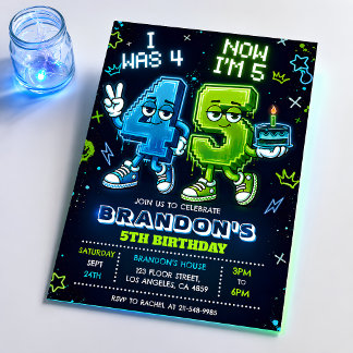 Neon Glow 5e verjaardagsuitnodiging jongen Kaart