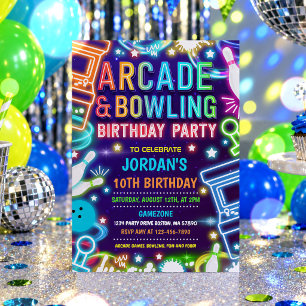 Neon Glow Arcade- en bowlingverjaardagsfeestje Kaart