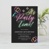 Neon Glow Balloon Party Tijd Verjaardag Kaart (Staand voorkant)