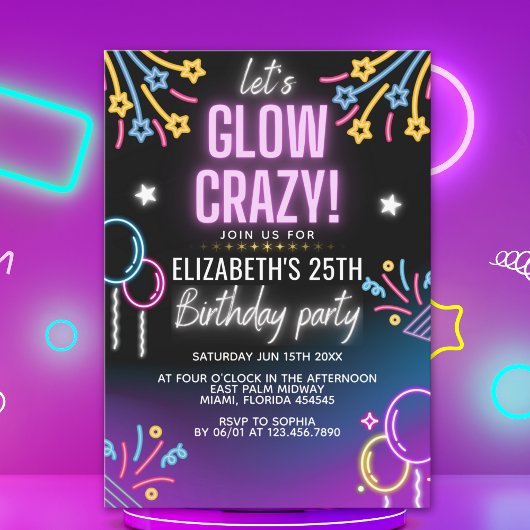 Neon Glow - Birthday Party Invitation