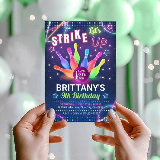 Neon Glow Bowling Anniversaire Invitation