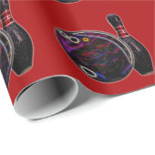 Neon Glow Bowling Ball en Pin on Red Cadeaupapier (Rol Hoek)