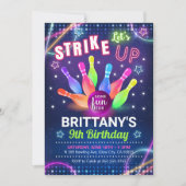 Neon Glow Bowling Birthday Invitation Kaart (Voorkant)