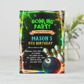 Neon glow bowling boy theme invitation (Debout devant)