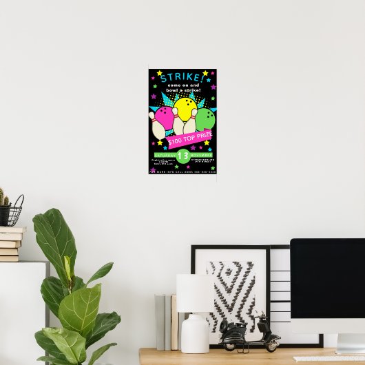 neon glow bowling night flyer , bowlingtoernooi poster (Thuiskantoor)