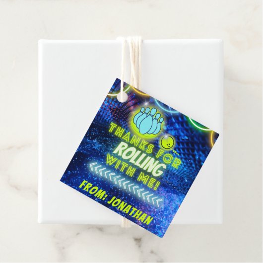 Neon Glow Bowling Party Bedankt voor het rollen Bedankjes Labels (In situ)