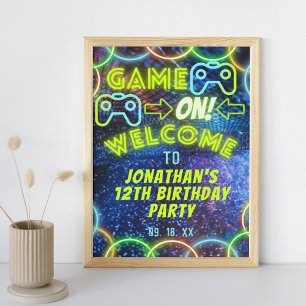 Neon Glow Boys Spel Op Gaming Party Welkomstbord Poster