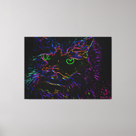 Neon Glow Cat Canvas Afdruk
