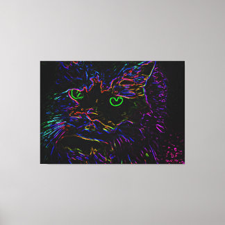 Neon Glow Cat Canvas Afdruk
