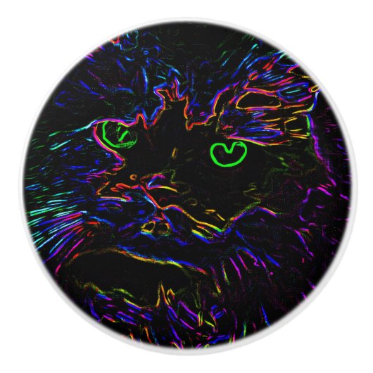 Neon Glow Cat Keramische Knop (Voorkant)