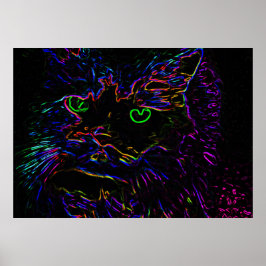 Neon Glow Cat Poster