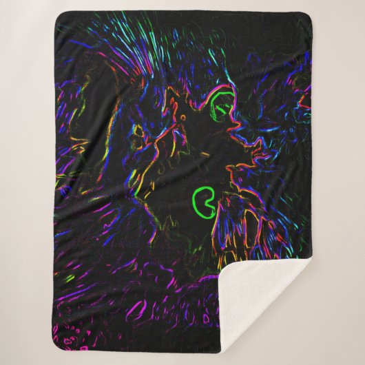 Neon Glow Cat Sherpa Deken (Voorkant)