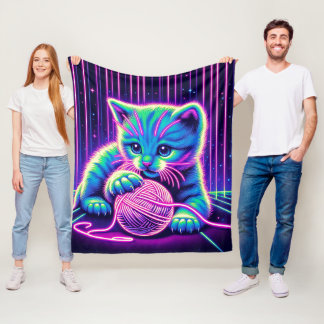 Neon Glow Cat spelen met garen Fleece Deken