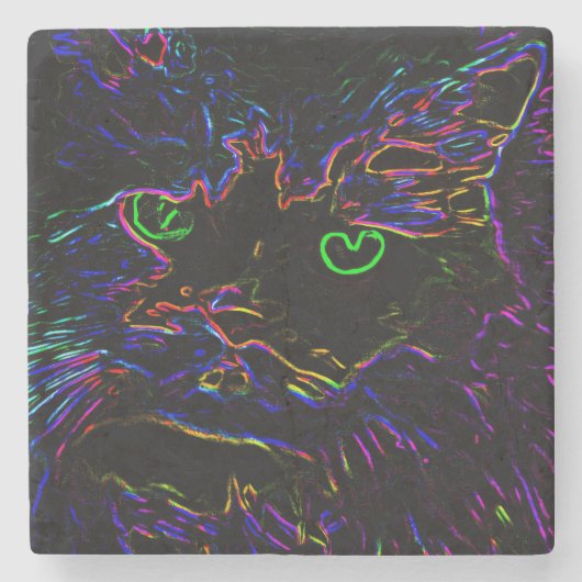 Neon Glow Cat Stenen Onderzetter (Voorkant)