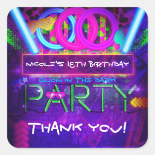 Neon Glow Club FEest Uitnodigingsstickers Vierkante Sticker