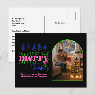 Neon Glow Cozy Boog Kerst Foto Prettig Kerstfeest Feestdagenkaart