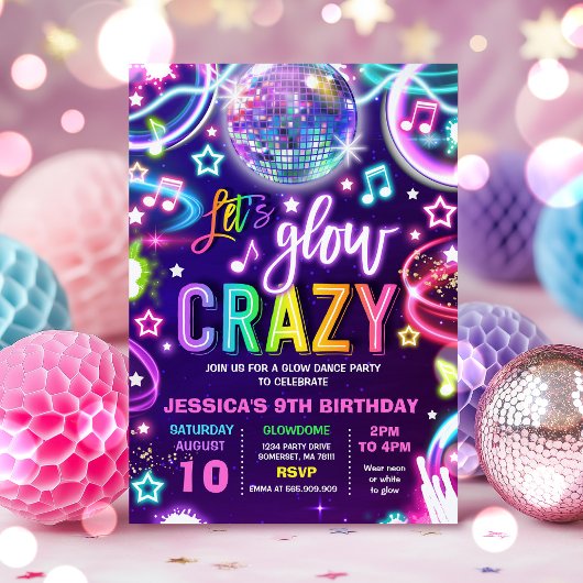 Neon Glow Crazy Disco Dance Birthday Party Kaart
