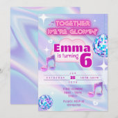 Neon Glow Dance Birthday Invitation | Pastel Disco (Devant / Derrière)