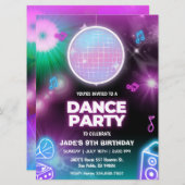 Neon Glow Dance Party Anniversaire Invitation (Devant / Derrière)