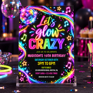 Neon Glow Disco Bal Verjaardagsfeest Kaart