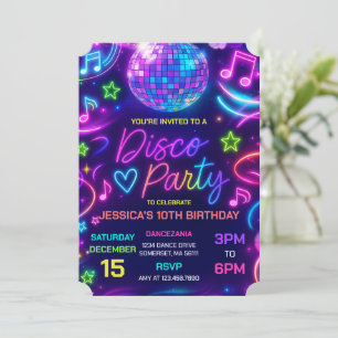 Neon Glow Disco Dance Party Verjaardag Kaart