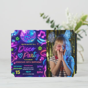 Neon Glow Disco Dance Party Verjaardagsfoto Kaart