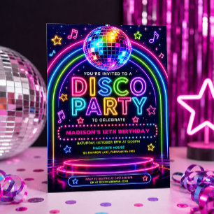 Neon Glow Disco Feest Verjaardag Kaart